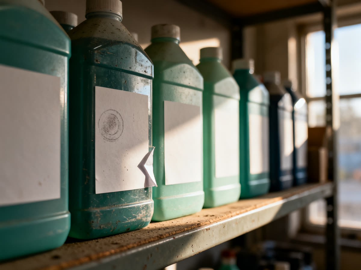 A shelf of finished products in one coordinated colour family.